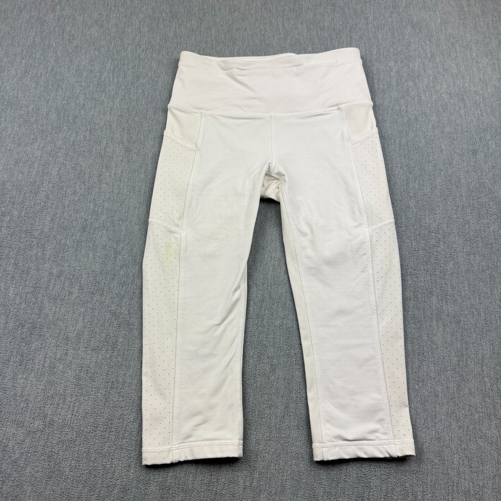 Lululemon Leggings Women 4 White Mind‎ Over Miles 17" Crop Zip Pocket Gym Pant